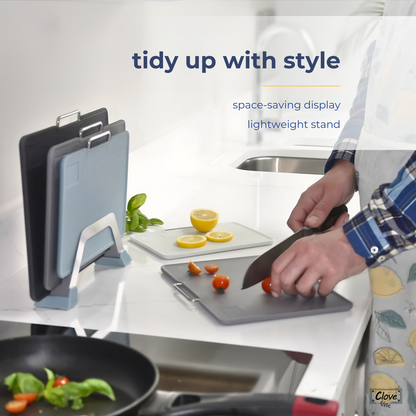 Reversible Chopping Board Set with Stainless Steel Stand (L)